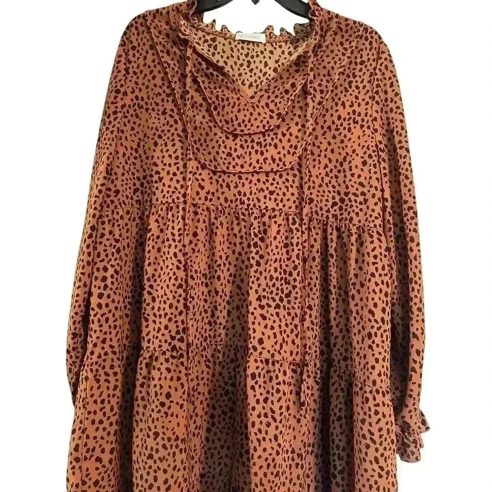 Kirundo Large Polyester Pebble Animal Print Brown Rust Dress women's